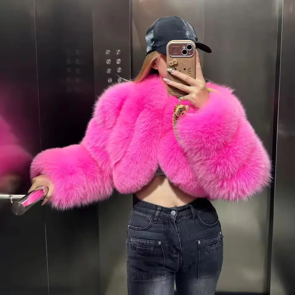 Warm Faux Fur Coats Women Short Overcoats Loose O Neck Long Sleeves Covered Button Straight Work Y2k Casual 2026 Autumn Winter