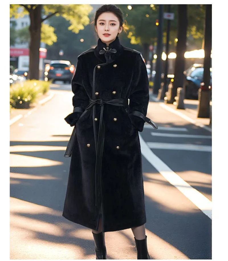 Women Winter Long Fur Coat High-end Fashion Temperament New Double Breasted Fluffy Windbreaker Thicken Warm Fur Jacket Outwear