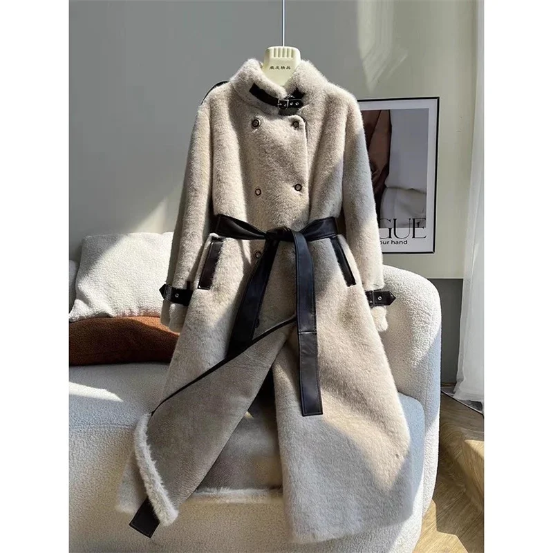 Women Winter Long Fur Coat High-end Fashion Temperament New Double Breasted Fluffy Windbreaker Thicken Warm Fur Jacket Outwear
