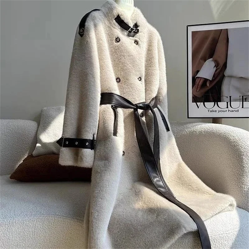 Women Winter Long Fur Coat High-end Fashion Temperament New Double Breasted Fluffy Windbreaker Thicken Warm Fur Jacket Outwear