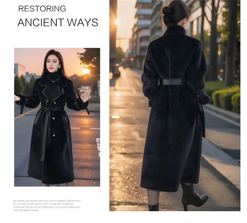Women Winter Long Fur Coat High-end Fashion Temperament New Double Breasted Fluffy Windbreaker Thicken Warm Fur Jacket Outwear