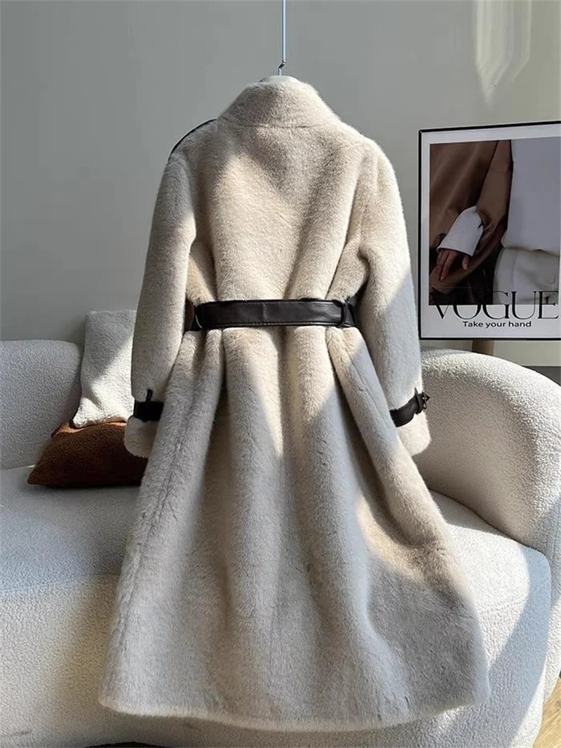 Women Winter Long Fur Coat High-end Fashion Temperament New Double Breasted Fluffy Windbreaker Thicken Warm Fur Jacket Outwear