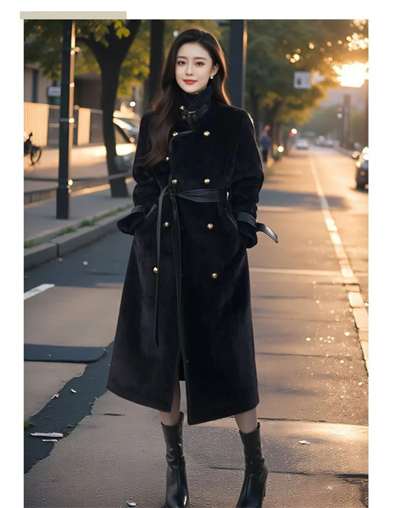 Women Winter Long Fur Coat High-end Fashion Temperament New Double Breasted Fluffy Windbreaker Thicken Warm Fur Jacket Outwear