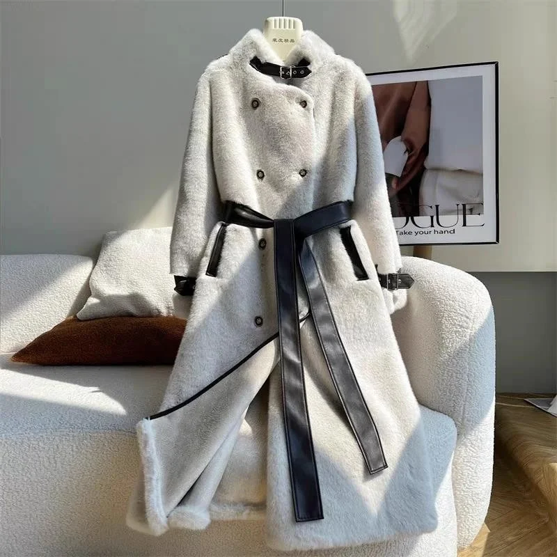 Women Winter Long Fur Coat High-end Fashion Temperament New Double Breasted Fluffy Windbreaker Thicken Warm Fur Jacket Outwear