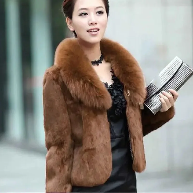 Korean Women Long Sleeved Fur Jacket 2025 Ladies High End Faux Fur Short Coat Winter Female Fashion Large Size 5XL Plush Outwear