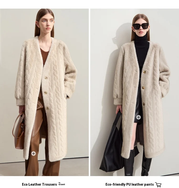 Women Fur Cardigan Thickened Long2025Spring And Autumn V-neck Jacket Female Loose Simple Leisure With Buttons Faux Fur Mink Coat