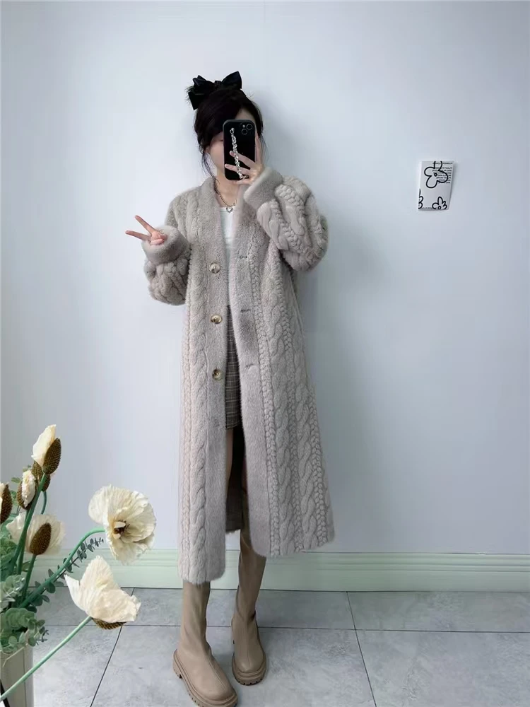Women Fur Cardigan Thickened Long2025Spring And Autumn V-neck Jacket Female Loose Simple Leisure With Buttons Faux Fur Mink Coat