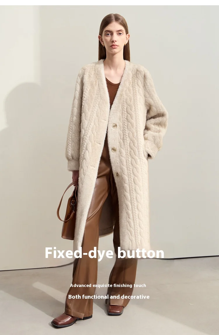 Women Fur Cardigan Thickened Long2025Spring And Autumn V-neck Jacket Female Loose Simple Leisure With Buttons Faux Fur Mink Coat