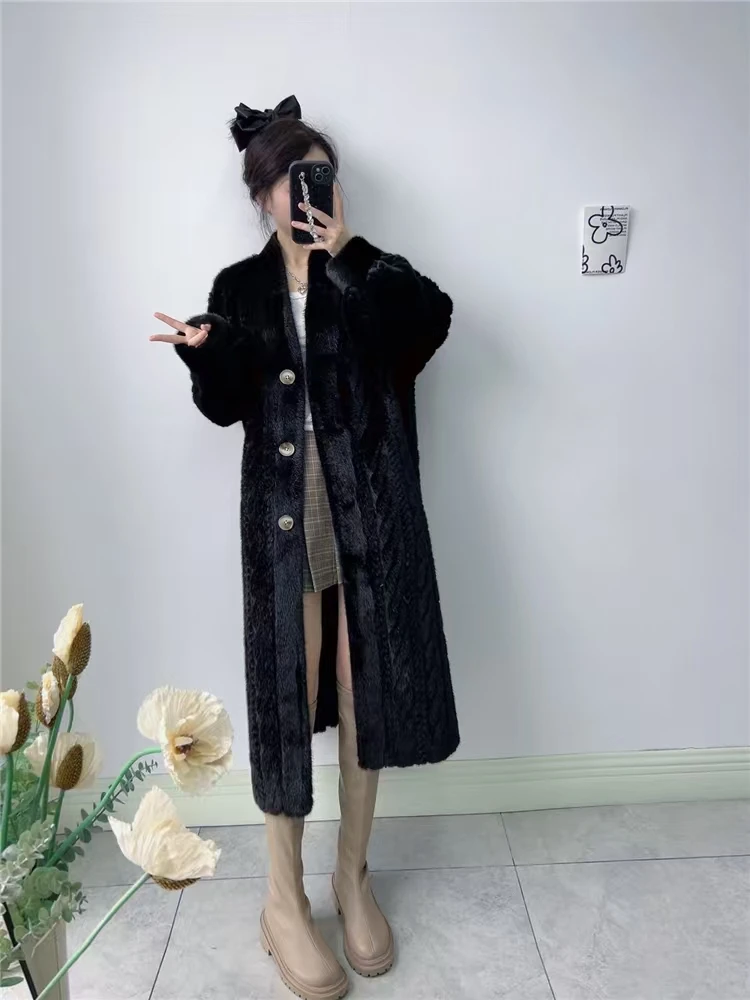 Women Fur Cardigan Thickened Long2025Spring And Autumn V-neck Jacket Female Loose Simple Leisure With Buttons Faux Fur Mink Coat