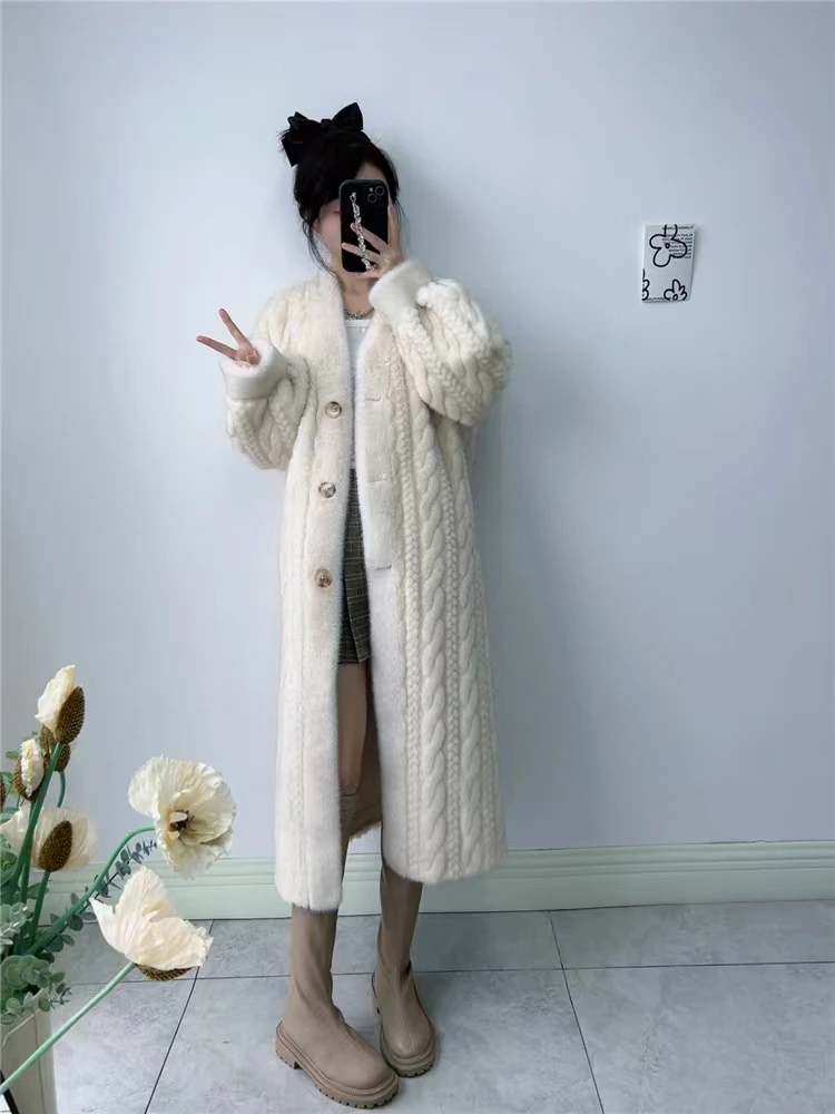 Women Fur Cardigan Thickened Long2025Spring And Autumn V-neck Jacket Female Loose Simple Leisure With Buttons Faux Fur Mink Coat