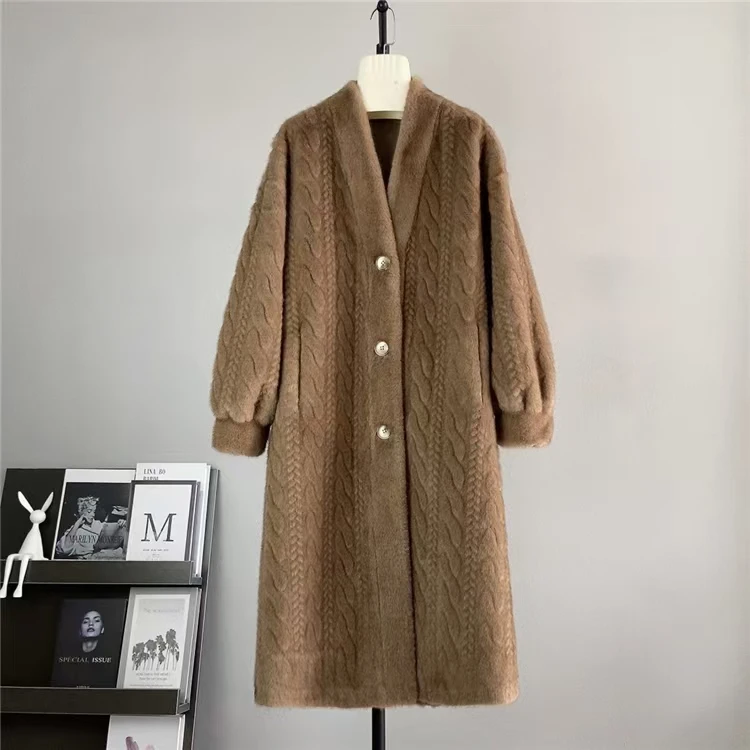Women Fur Cardigan Thickened Long2025Spring And Autumn V-neck Jacket Female Loose Simple Leisure With Buttons Faux Fur Mink Coat