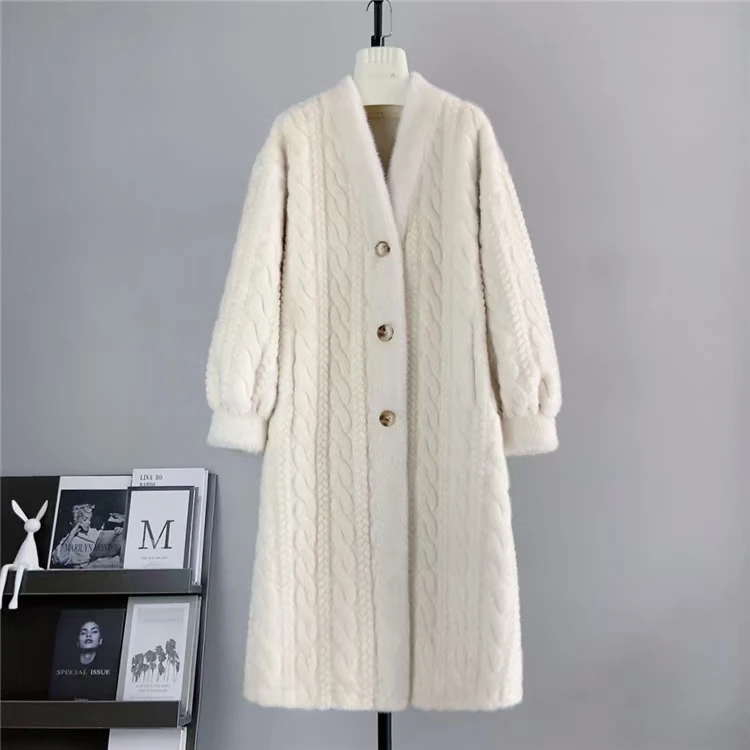 Women Fur Cardigan Thickened Long2025Spring And Autumn V-neck Jacket Female Loose Simple Leisure With Buttons Faux Fur Mink Coat