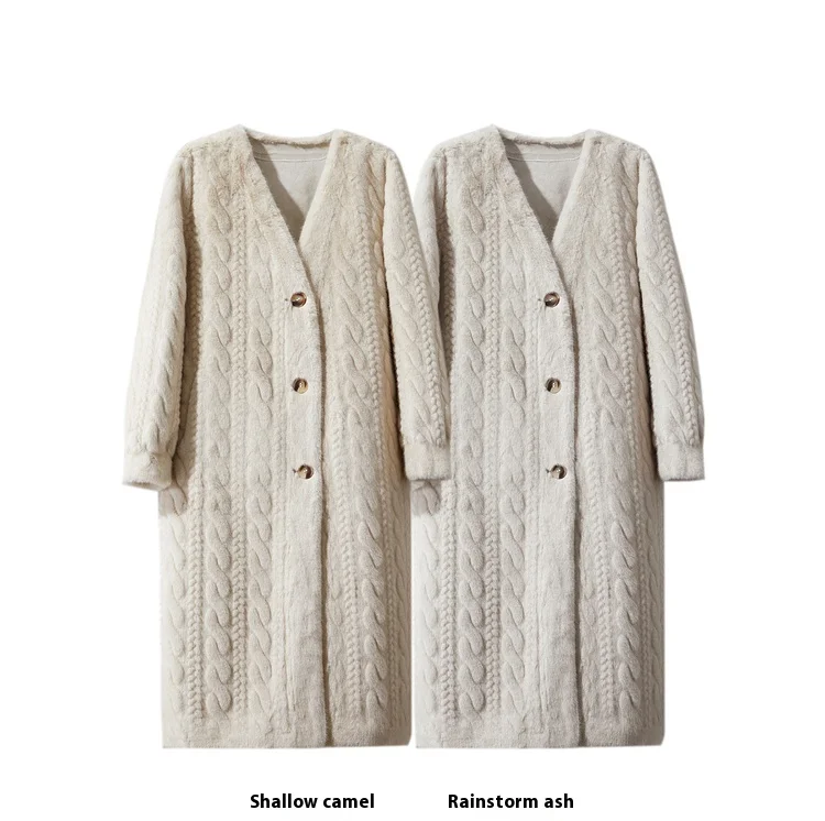 Women Fur Cardigan Thickened Long2025Spring And Autumn V-neck Jacket Female Loose Simple Leisure With Buttons Faux Fur Mink Coat