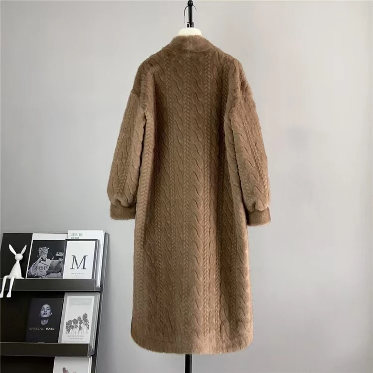 Women Fur Cardigan Thickened Long2025Spring And Autumn V-neck Jacket Female Loose Simple Leisure With Buttons Faux Fur Mink Coat