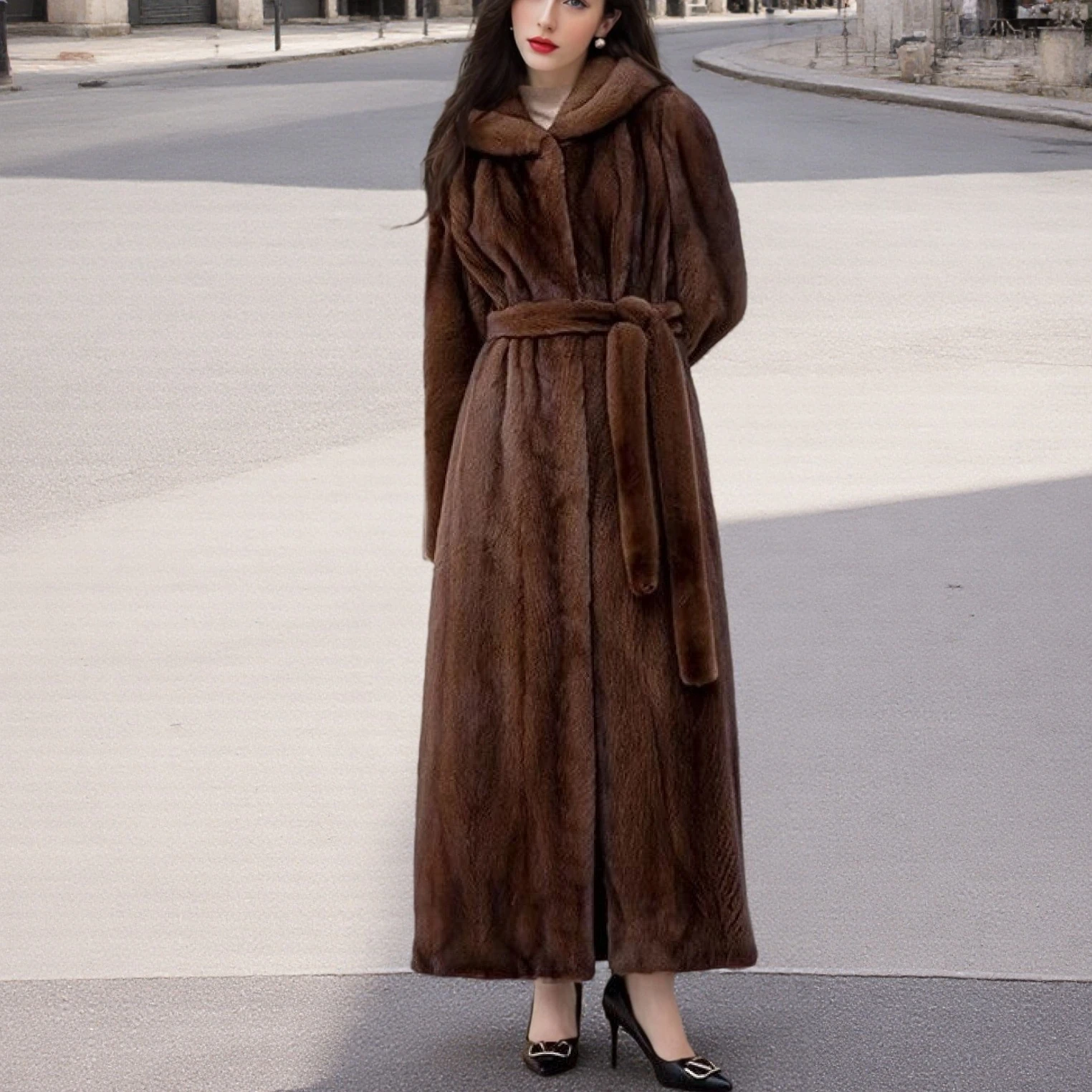 Women Thick Maxi Jacket Y2k Autumn Winter Belt Faux Fur Maxi Coat Long Warm Luxury Belt Fur Black Parkas Bontjas Furry Outerwear