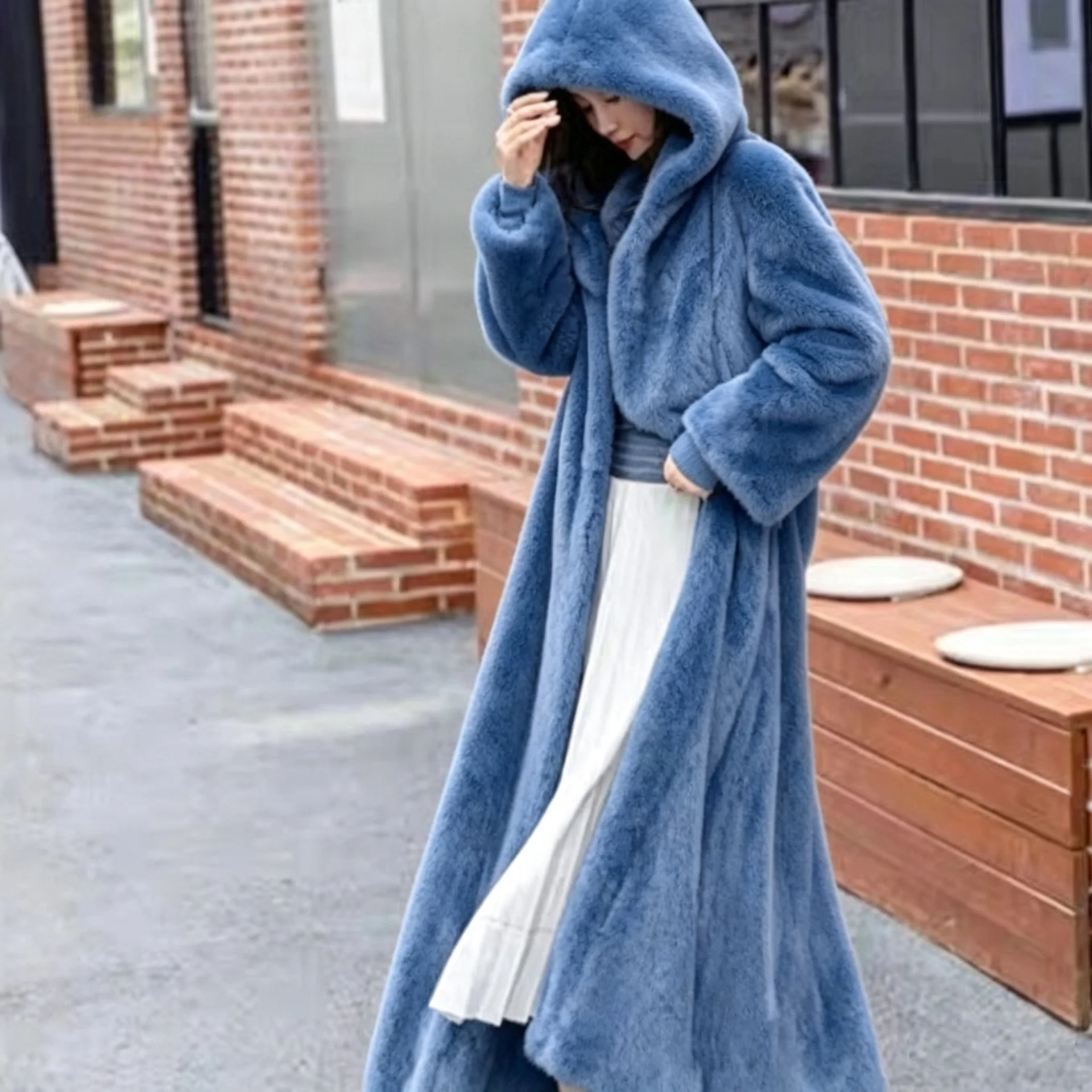 Women Thick Maxi Jacket Y2k Autumn Winter Belt Faux Fur Maxi Coat Long Warm Luxury Belt Fur Black Parkas Bontjas Furry Outerwear