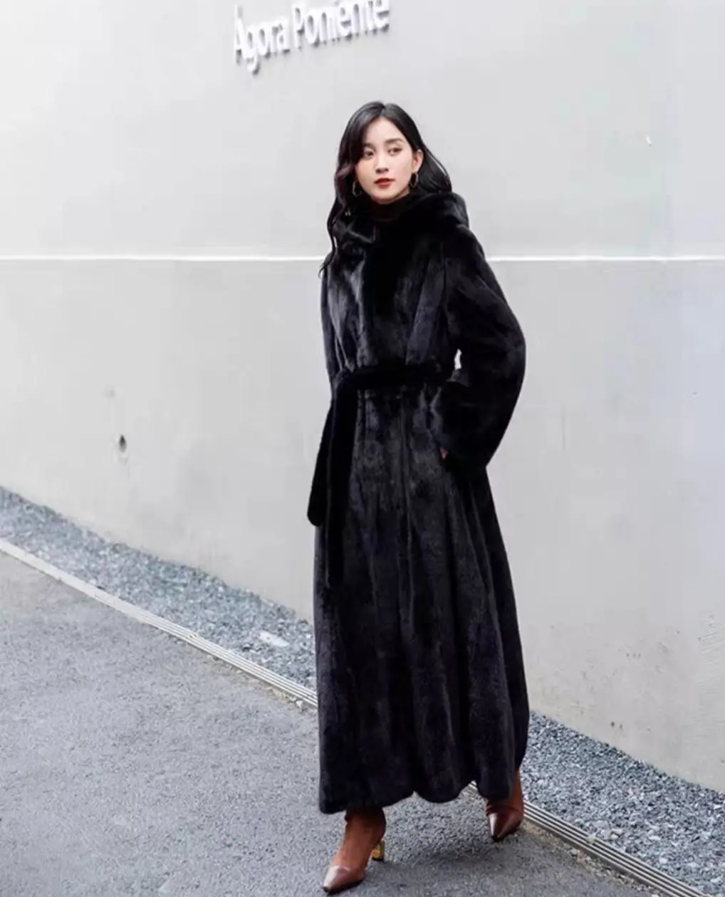 Women Thick Maxi Jacket Y2k Autumn Winter Belt Faux Fur Maxi Coat Long Warm Luxury Belt Fur Black Parkas Bontjas Furry Outerwear
