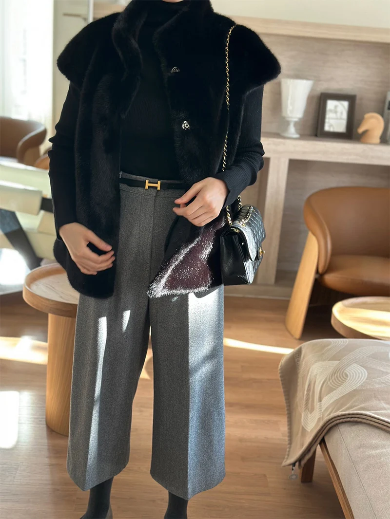 New Arrivals Faux Mink Fur Women Coat Winter Fall Warm Turtle Neck Petal Sleeves Korean Fashion Girls Faux Fur Jacket