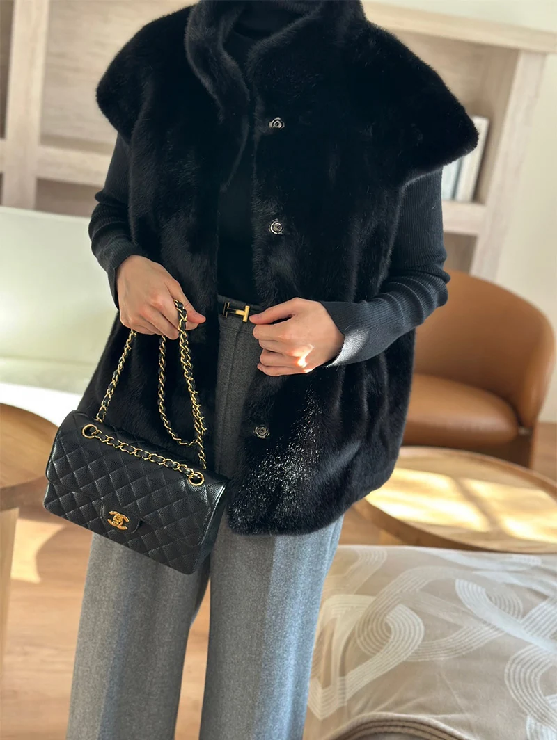 New Arrivals Faux Mink Fur Women Coat Winter Fall Warm Turtle Neck Petal Sleeves Korean Fashion Girls Faux Fur Jacket