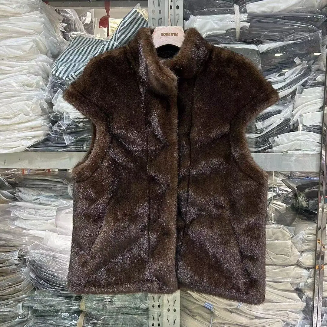 New Arrivals Faux Mink Fur Women Coat Winter Fall Warm Turtle Neck Petal Sleeves Korean Fashion Girls Faux Fur Jacket