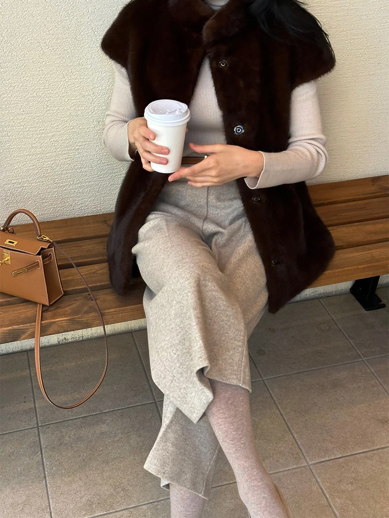 New Arrivals Faux Mink Fur Women Coat Winter Fall Warm Turtle Neck Petal Sleeves Korean Fashion Girls Faux Fur Jacket