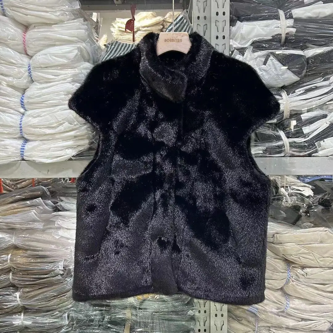 New Arrivals Faux Mink Fur Women Coat Winter Fall Warm Turtle Neck Petal Sleeves Korean Fashion Girls Faux Fur Jacket