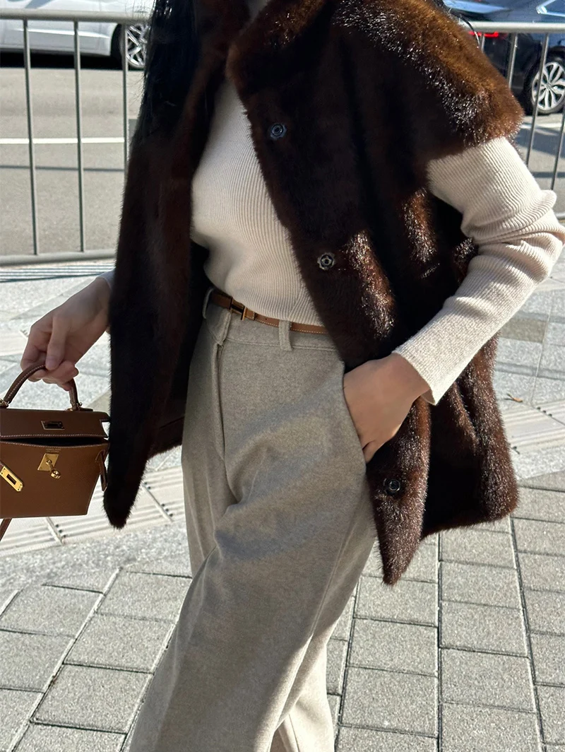 New Arrivals Faux Mink Fur Women Coat Winter Fall Warm Turtle Neck Petal Sleeves Korean Fashion Girls Faux Fur Jacket