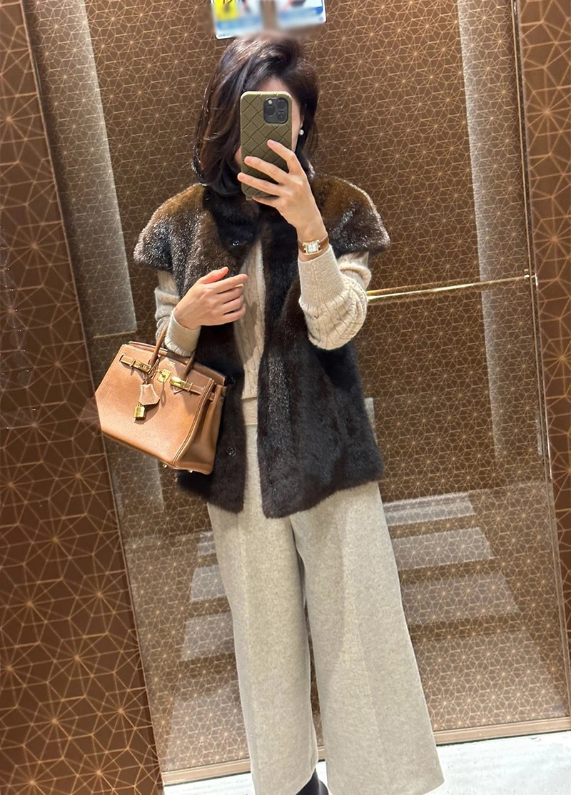New Arrivals Faux Mink Fur Women Coat Winter Fall Warm Turtle Neck Petal Sleeves Korean Fashion Girls Faux Fur Jacket