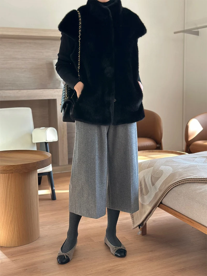 New Arrivals Faux Mink Fur Women Coat Winter Fall Warm Turtle Neck Petal Sleeves Korean Fashion Girls Faux Fur Jacket
