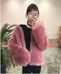 Fashion Contrast Multi Color Faux Fur Coat Long Hairy Shaggy Outwear Women Autumn Winter Short Jacket Coat Tops