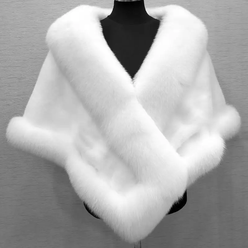 2026 imitation mink women's fox fur collar shawl scarf cloak mink fur coat Bridal dress hairy large shawl cape short coat