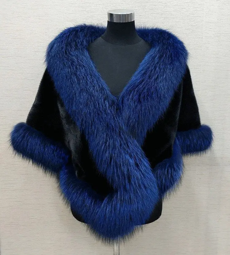 2026 imitation mink women's fox fur collar shawl scarf cloak mink fur coat Bridal dress hairy large shawl cape short coat