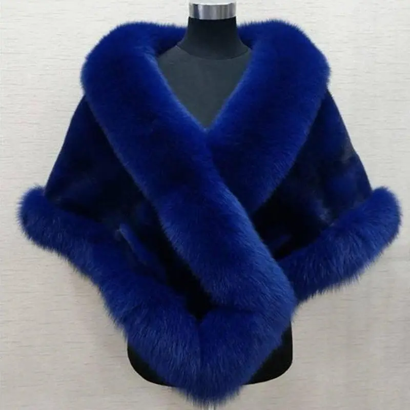 2026 imitation mink women's fox fur collar shawl scarf cloak mink fur coat Bridal dress hairy large shawl cape short coat