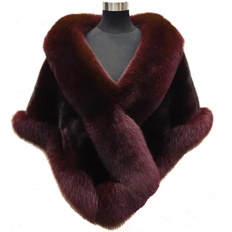 2026 imitation mink women's fox fur collar shawl scarf cloak mink fur coat Bridal dress hairy large shawl cape short coat