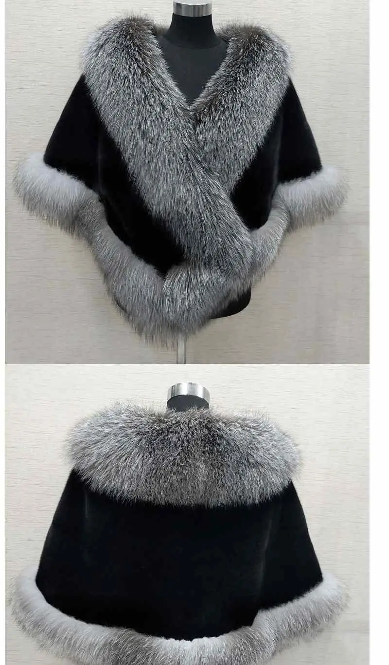 2026 imitation mink women's fox fur collar shawl scarf cloak mink fur coat Bridal dress hairy large shawl cape short coat