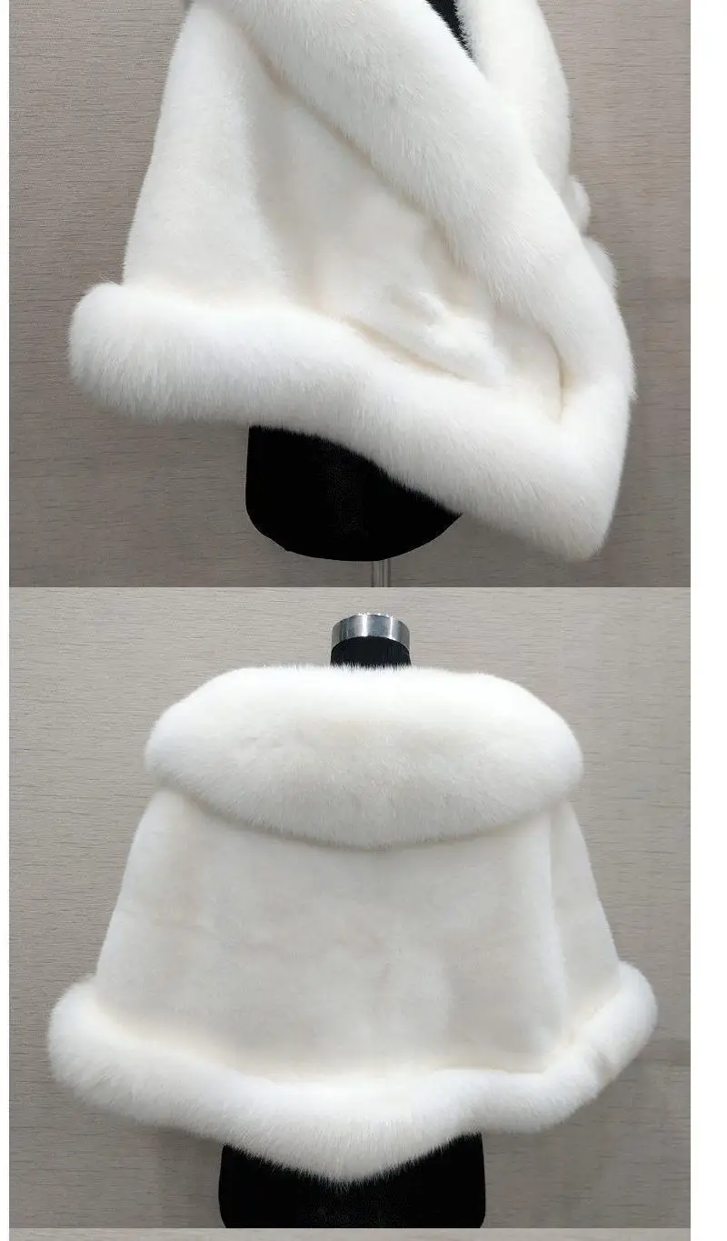 2026 imitation mink women's fox fur collar shawl scarf cloak mink fur coat Bridal dress hairy large shawl cape short coat