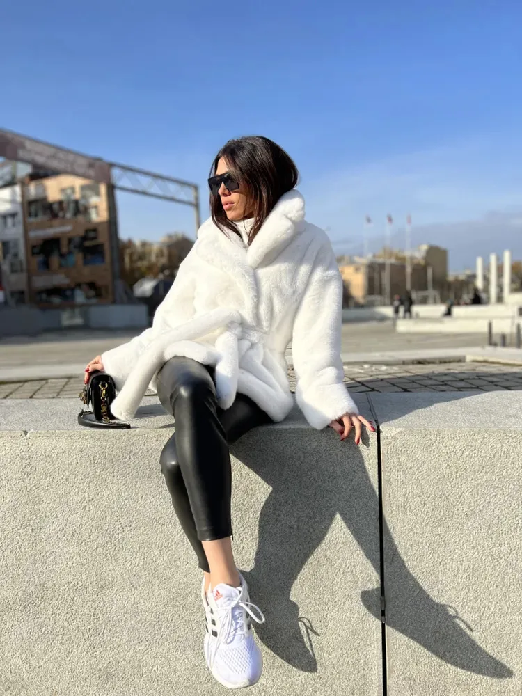 2023 New Women Winter Faux Fur Coat Thick Women  Warm Middle -Long Overcoat Turn Down Collar Women Plush Female Casaco Feminino