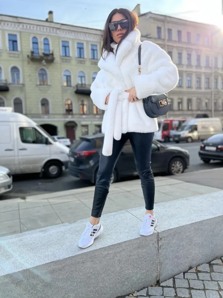 2023 New Women Winter Faux Fur Coat Thick Women  Warm Middle -Long Overcoat Turn Down Collar Women Plush Female Casaco Feminino