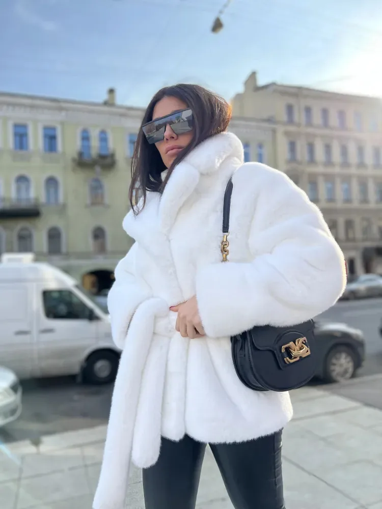 2023 New Women Winter Faux Fur Coat Thick Women  Warm Middle -Long Overcoat Turn Down Collar Women Plush Female Casaco Feminino