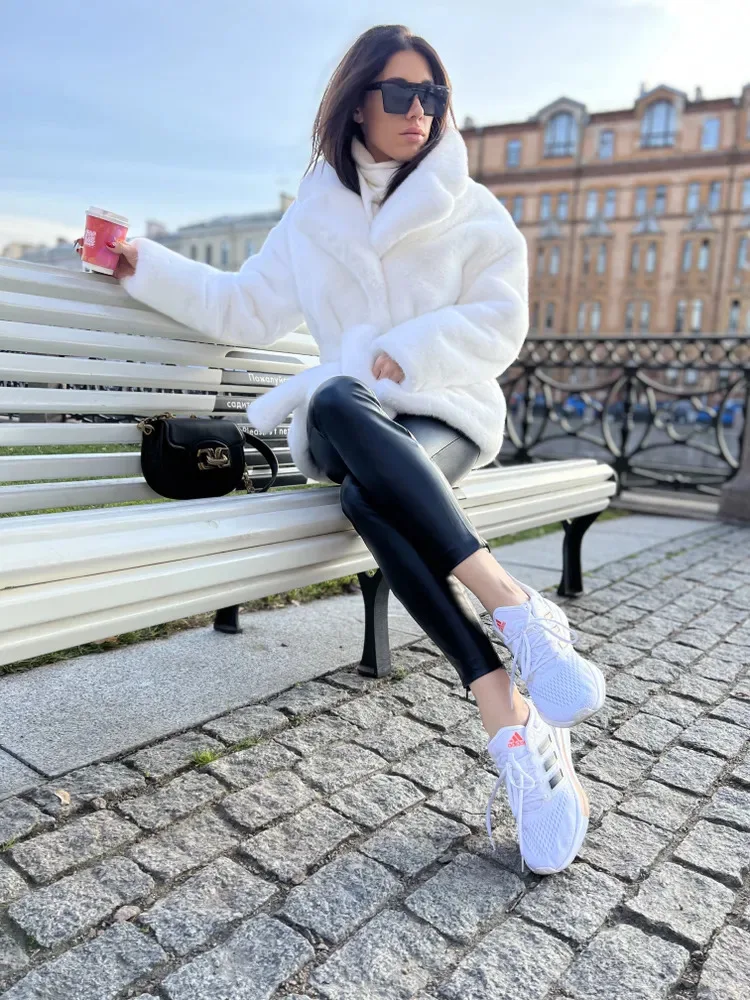 2023 New Women Winter Faux Fur Coat Thick Women  Warm Middle -Long Overcoat Turn Down Collar Women Plush Female Casaco Feminino