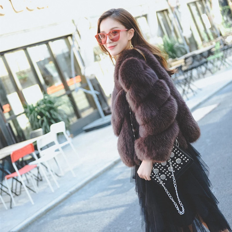 HJQJLJLS 2021 Winter New Fashion Women Short Faux Fox Fur Coat Female Long Sleeve Thick Warm Faux Fur Jacket Green Outerwear