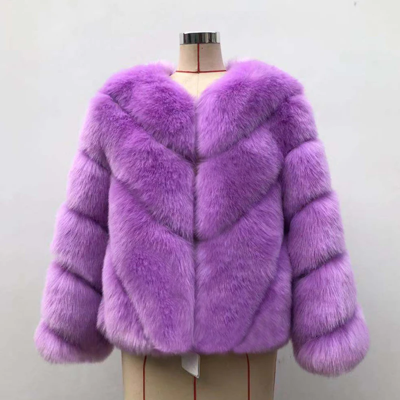 HJQJLJLS 2021 Winter New Fashion Women Short Faux Fox Fur Coat Female Long Sleeve Thick Warm Faux Fur Jacket Green Outerwear