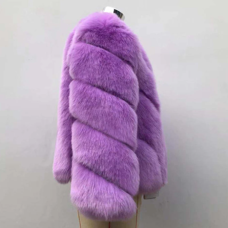 HJQJLJLS 2021 Winter New Fashion Women Short Faux Fox Fur Coat Female Long Sleeve Thick Warm Faux Fur Jacket Green Outerwear