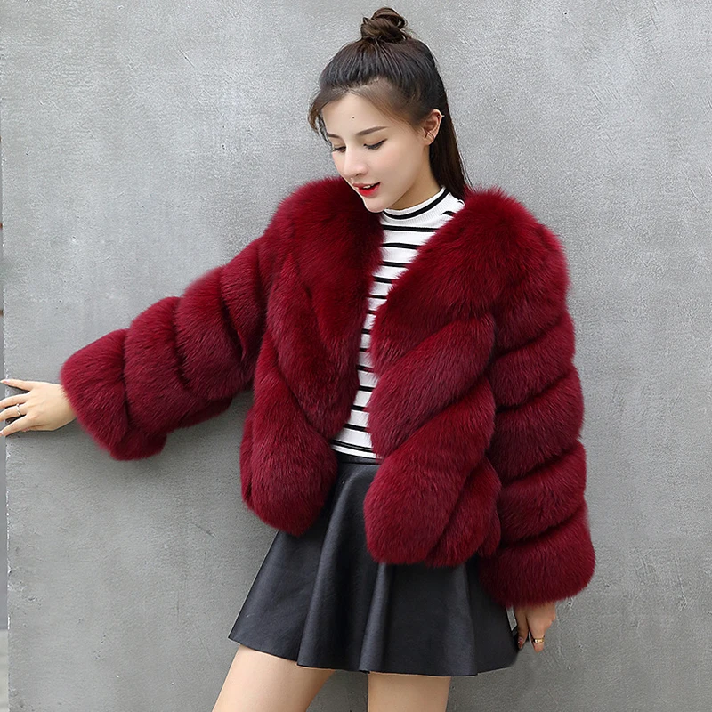 HJQJLJLS 2021 Winter New Fashion Women Short Faux Fox Fur Coat Female Long Sleeve Thick Warm Faux Fur Jacket Green Outerwear
