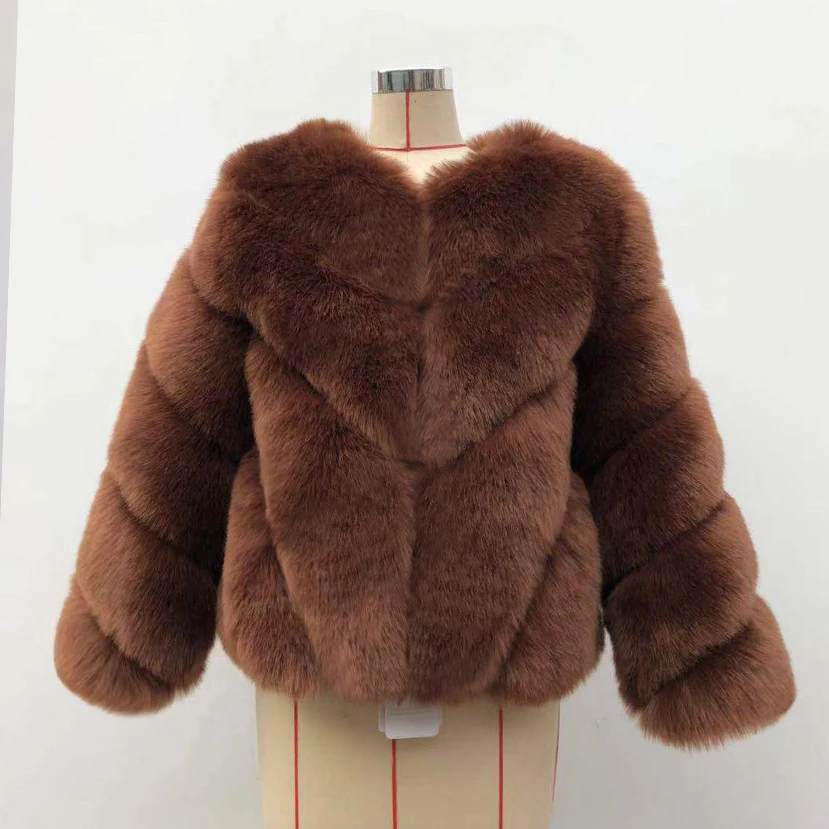 HJQJLJLS 2021 Winter New Fashion Women Short Faux Fox Fur Coat Female Long Sleeve Thick Warm Faux Fur Jacket Green Outerwear