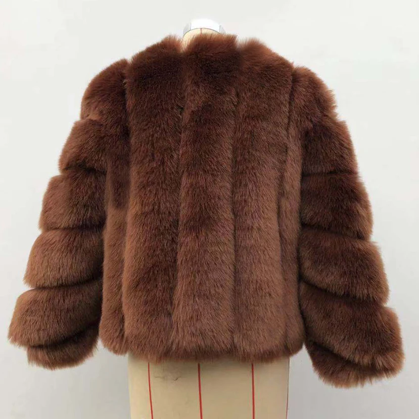 HJQJLJLS 2021 Winter New Fashion Women Short Faux Fox Fur Coat Female Long Sleeve Thick Warm Faux Fur Jacket Green Outerwear