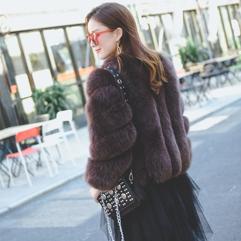 HJQJLJLS 2021 Winter New Fashion Women Short Faux Fox Fur Coat Female Long Sleeve Thick Warm Faux Fur Jacket Green Outerwear