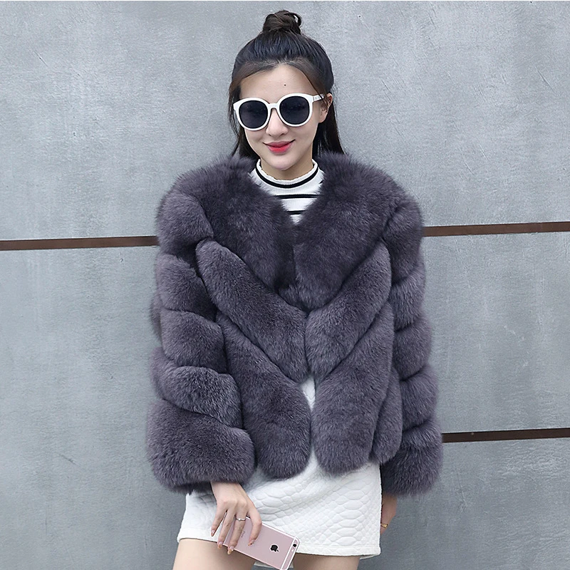 HJQJLJLS 2021 Winter New Fashion Women Short Faux Fox Fur Coat Female Long Sleeve Thick Warm Faux Fur Jacket Green Outerwear