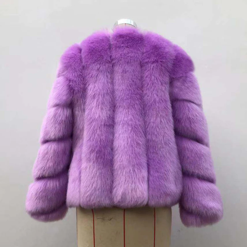 HJQJLJLS 2021 Winter New Fashion Women Short Faux Fox Fur Coat Female Long Sleeve Thick Warm Faux Fur Jacket Green Outerwear