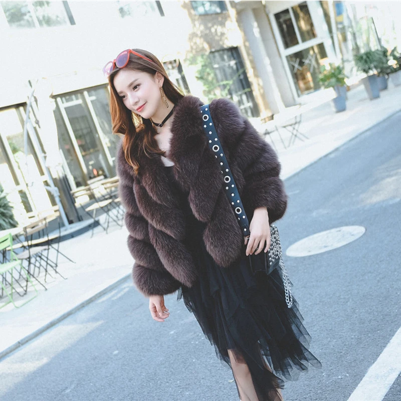 HJQJLJLS 2021 Winter New Fashion Women Short Faux Fox Fur Coat Female Long Sleeve Thick Warm Faux Fur Jacket Green Outerwear